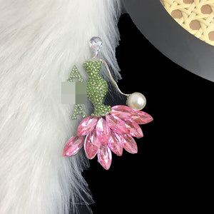 Greek Pink Rhinestone Dance Girl Pearl Long Needle Pin For Women
