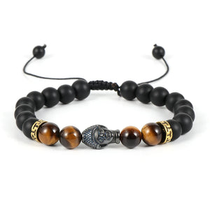 Tiger Eye Beads Bracelet Hematite Buddha Charm Adjustable Knot