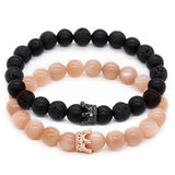 Adjustable Crown Natural Stone Couple Bracelets Set