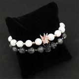 Adjustable Crown Natural Stone Couple Bracelets Set