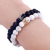 Adjustable Crown Natural Stone Couple Bracelets Set