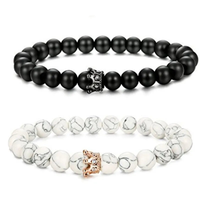 Adjustable Crown Natural Stone Couple Bracelets Set