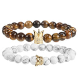 Adjustable Crown Natural Stone Couple Bracelets Set