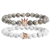 Adjustable Crown Natural Stone Couple Bracelets Set