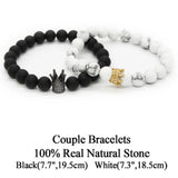 Adjustable Crown Natural Stone Couple Bracelets Set