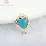 10PCS 15x10MM 24K Champagne Brass Glass Heart Shape Connect Charms Pendants