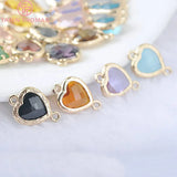 10PCS 15x10MM 24K Champagne Brass Glass Heart Shape Connect Charms Pendants