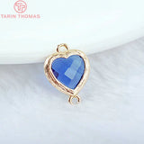 10PCS 15x10MM 24K Champagne Brass Glass Heart Shape Connect Charms Pendants