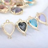 10PCS 15x10MM 24K Champagne Brass Glass Heart Shape Connect Charms Pendants