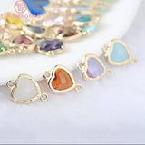 10PCS 15x10MM 24K Champagne Brass Glass Heart Shape Connect Charms Pendants