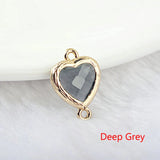 10PCS 15x10MM 24K Champagne Brass Glass Heart Shape Connect Charms Pendants