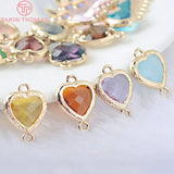 10PCS 15x10MM 24K Champagne Brass Glass Heart Shape Connect Charms Pendants