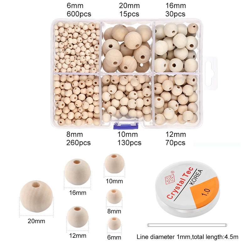 1105pcs Unfinished Wooden Beads DIY Jewelry Making