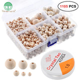 1105pcs Unfinished Wooden Beads DIY Jewelry Making