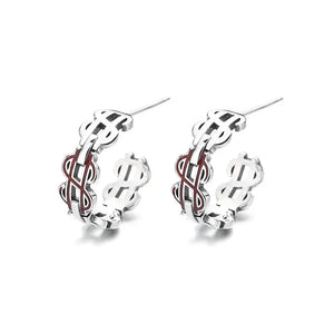 Retro S925 Silver US$ Sign C Earrings Charms for Women
