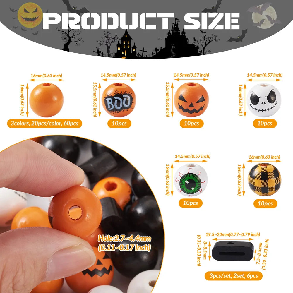 110Pcs Halloween Printed Wood Beads DIY Bracelet Jewelry Party Decor