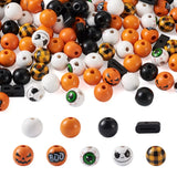110Pcs Halloween Printed Wood Beads DIY Bracelet Jewelry Party Decor