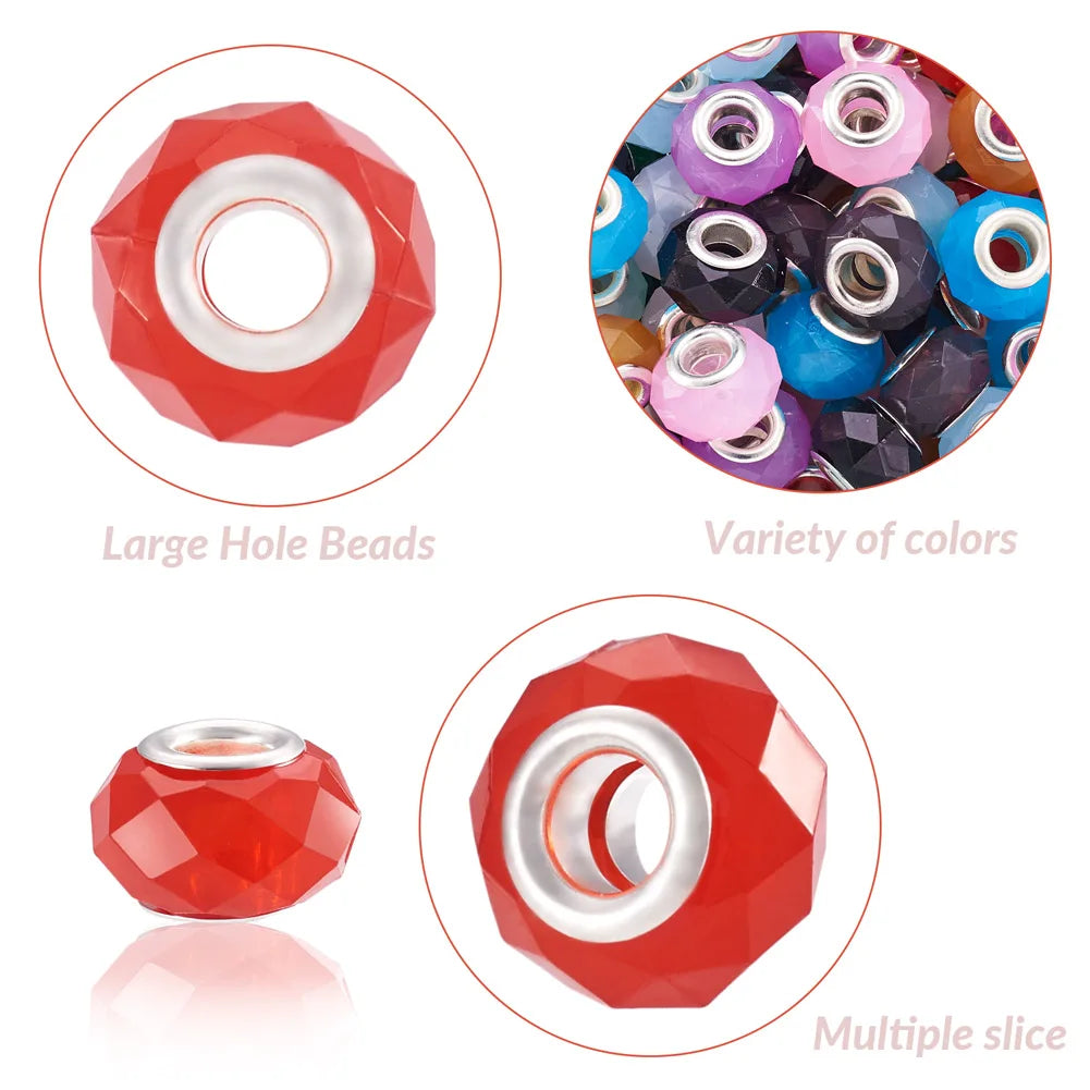 110Pcs Resin European Beads Faceted Large Hole Beads for DIY Jewelry Making