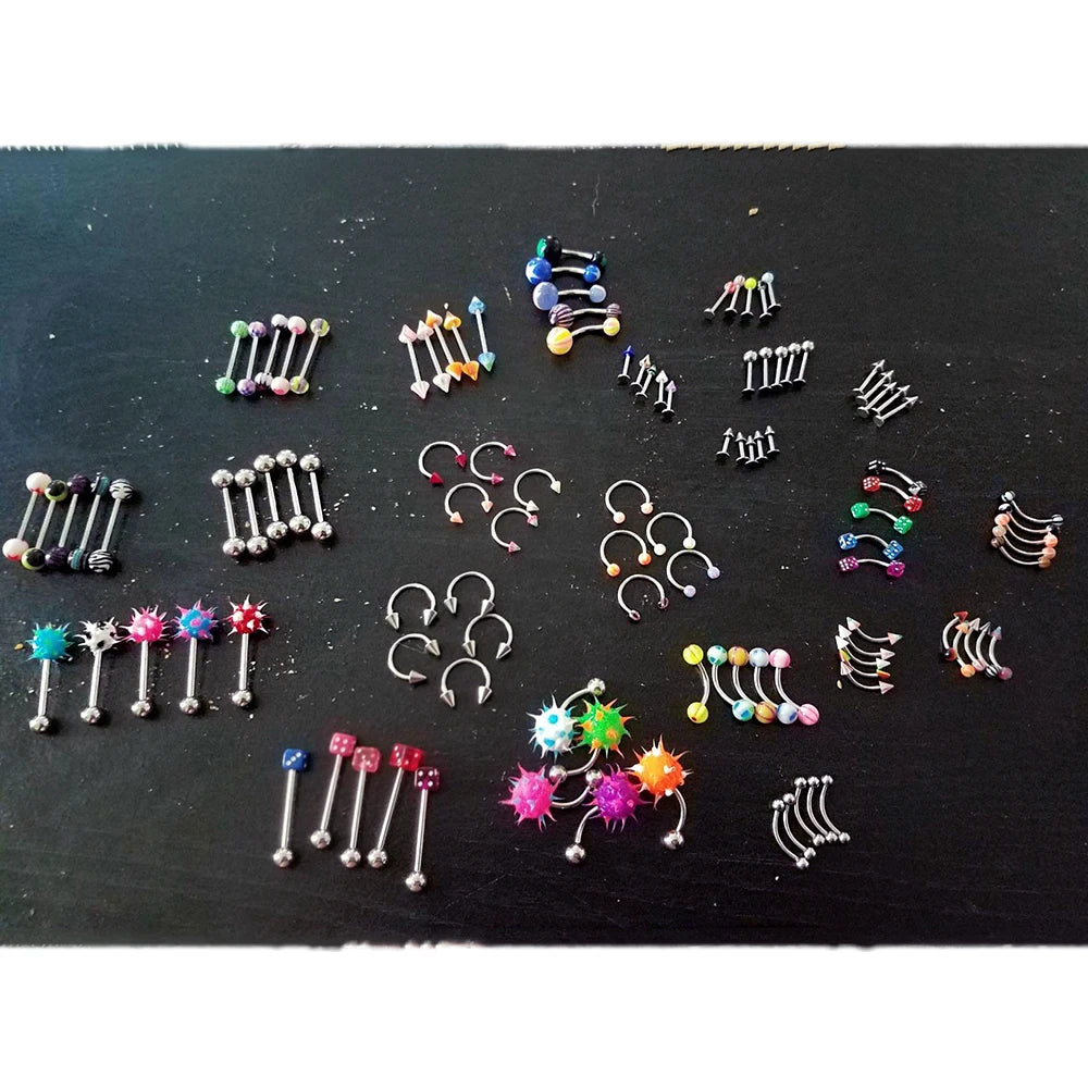 110pcs Mixed Lip Eyebrow Belly Tongue Nipple Bar Ring Sexy Vintage Piercing Stud