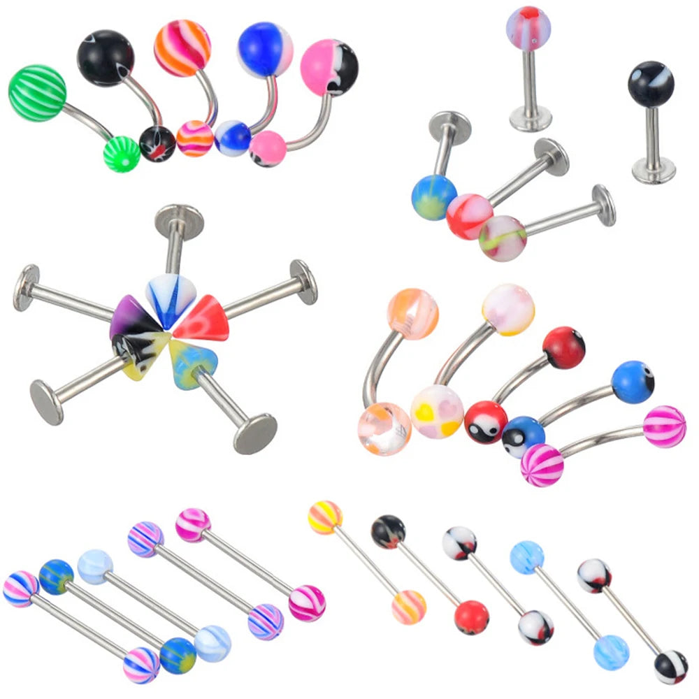 110pcs Mixed Lip Eyebrow Belly Tongue Nipple Bar Ring Sexy Vintage Piercing Stud