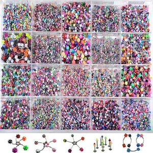 110pcs Mixed Body Piercing Jewellery Multicolor Lip Eyebrow Belly Tongue Bar Rin