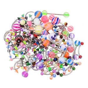 110pcs Mixed Body Piercing Jewellery Multicolor Lip Eyebrow Belly Tongue Bar Rin
