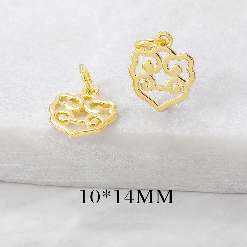 6PCS 10x16MM 24K Brass Chinese Character Charm Pendants