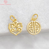 6PCS 10x16MM 24K Brass Chinese Character Charm Pendants