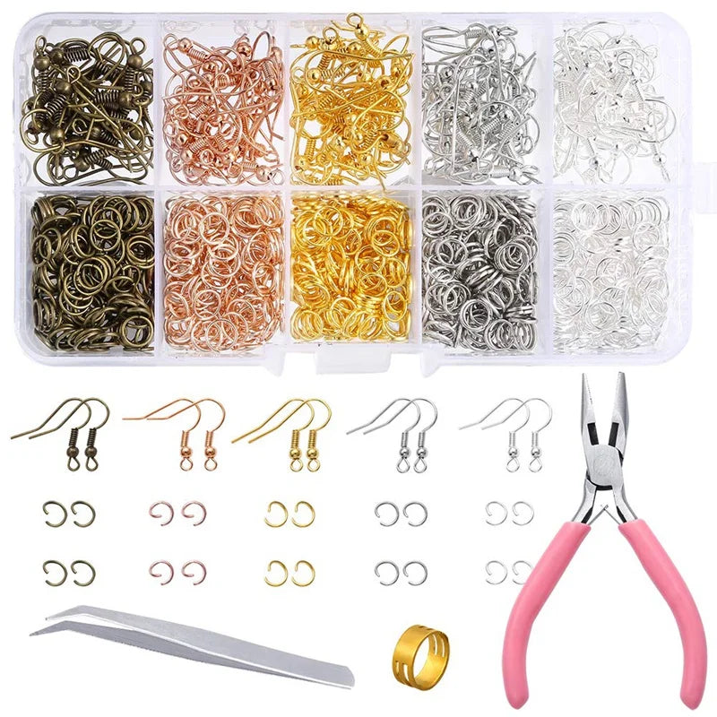 1128 pcs Earring Making Kit with Hooks, Rings, Pliers, Tweezers, Opener