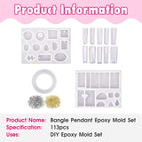 113 Pcs DIY Pendant Bracelet Silicone Casting Molds Set with 100 Claw Nails