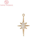 4PCS 24K Plated Brass Zircon Explosion Six-Star Charms Pendants