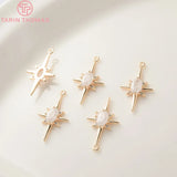 4PCS 24K Plated Brass Zircon Explosion Six-Star Charms Pendants