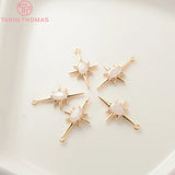 4PCS 24K Plated Brass Zircon Explosion Six-Star Charms Pendants