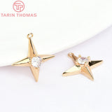 4PCS 24K Plated Brass Zircon Explosion Six-Star Charms Pendants