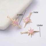 4PCS 24K Plated Brass Zircon Explosion Six-Star Charms Pendants