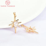 4PCS 24K Plated Brass Zircon Explosion Six-Star Charms Pendants