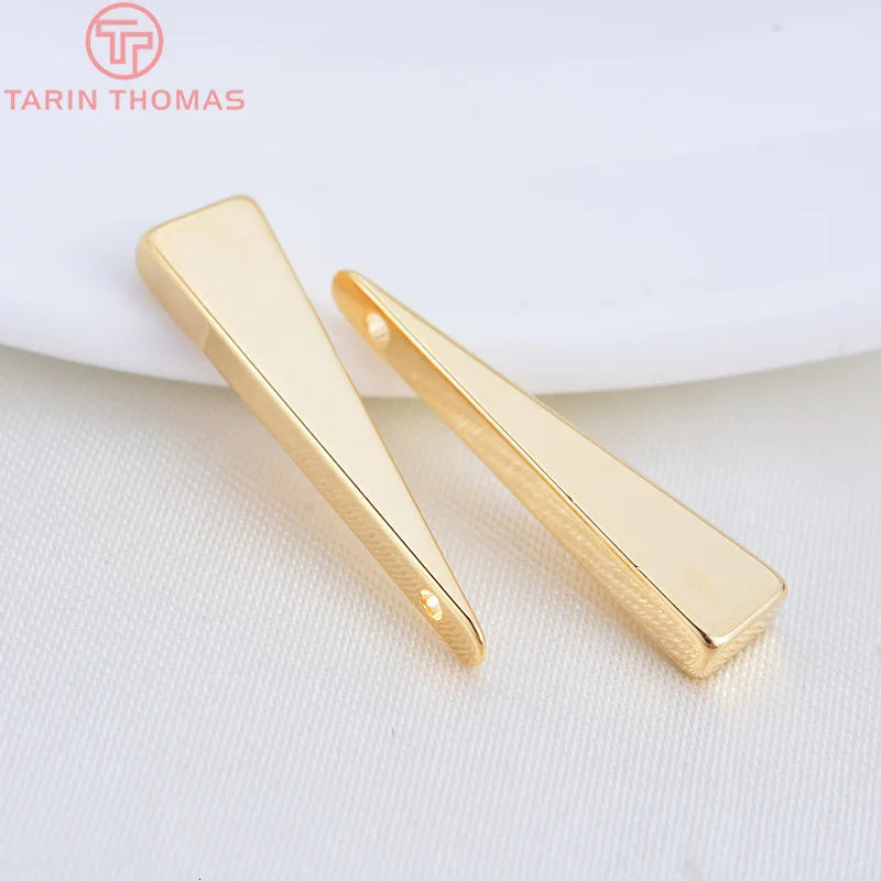 10PCS 5x22MM Triangle Charms Pendants 24K Plated Brass DIY Jewelry Accessories