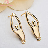 6PCS 10x30MM 24K Plated Brass Ballet Girl Stud Earrings DIY Jewelry Findings