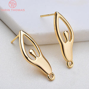 6PCS 10x30MM 24K Plated Brass Ballet Girl Stud Earrings DIY Jewelry Findings