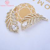 2PCS 28MM 24K Plated Brass Feather Charms Pendants with Zircon - High Jewelry