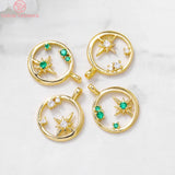 4PCS 9x12MM 24K Brass Round Circle Star Charms Pendants