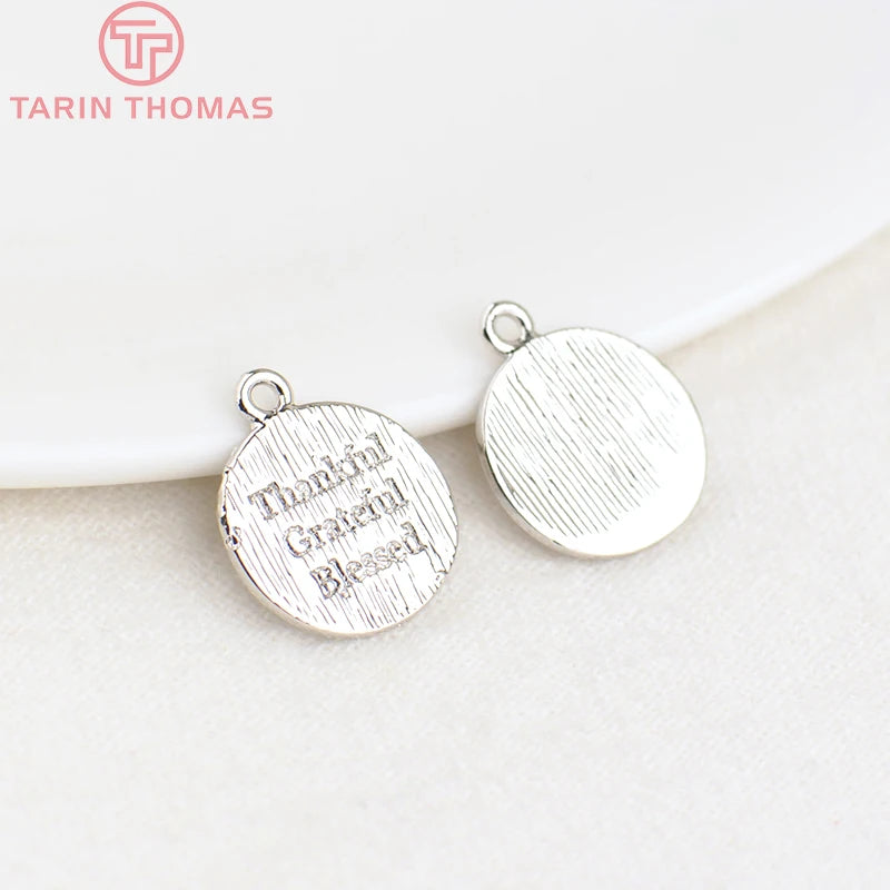 10PCS Platinum Brass Round Letter Charms Pendants
