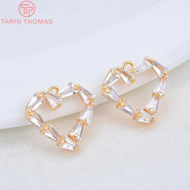 4PCS 11x12MM Zircon Heart Pendants Charms, DIY Jewelry Findings