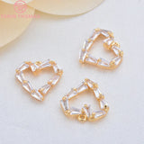 4PCS 11x12MM Zircon Heart Pendants Charms, DIY Jewelry Findings