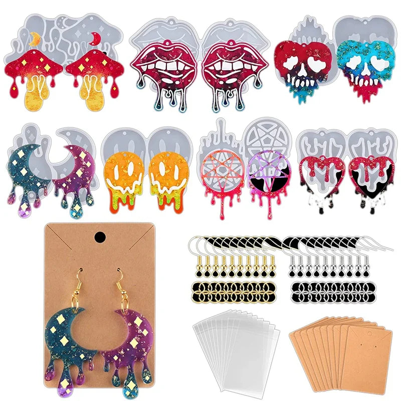 117Pcs Resin Jewelry Mould, Earring Pendant Silicone Mould with Earring Hook