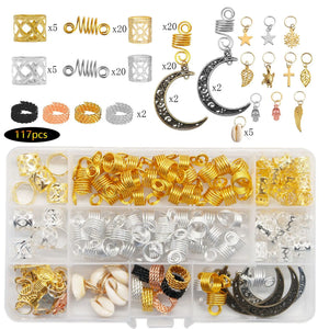 117pcs 23 Styles Hair Braid Dread Beads Clips Cuffs Rings Jewelry Accessories