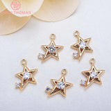 6PCS 14MM Zircon Star Charms Pendants 24K Plated Brass DIY Jewelry Accessories
