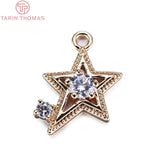 6PCS 14MM Zircon Star Charms Pendants 24K Plated Brass DIY Jewelry Accessories