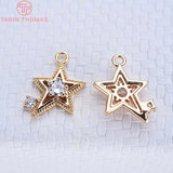 6PCS 14MM Zircon Star Charms Pendants 24K Plated Brass DIY Jewelry Accessories
