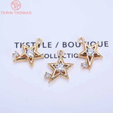 6PCS 14MM Zircon Star Charms Pendants 24K Plated Brass DIY Jewelry Accessories